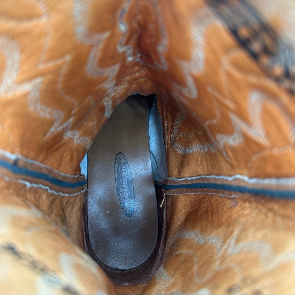 Lucchese 2000 Women’s Cowgirl Western Boots Brown Camel Leather Size 7 Scalloped - Picture 16 of 17